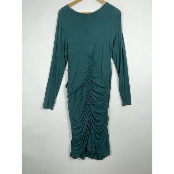 Sundance Green Wrap Front Long Sleeve Ruffle Pullover Stretch Dress Womens Large - Picture 5 of 7